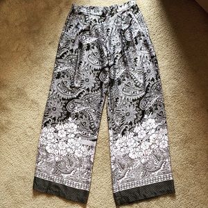 Black & White Wide Leg, Flowy Satin Pants